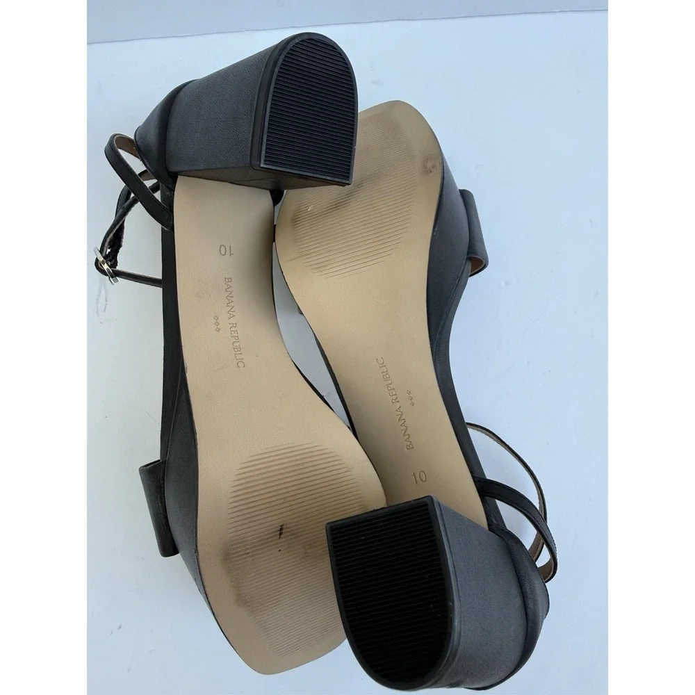 Banana Republic Black Platform Block Heel Ankle Strap Sandals Womens 10